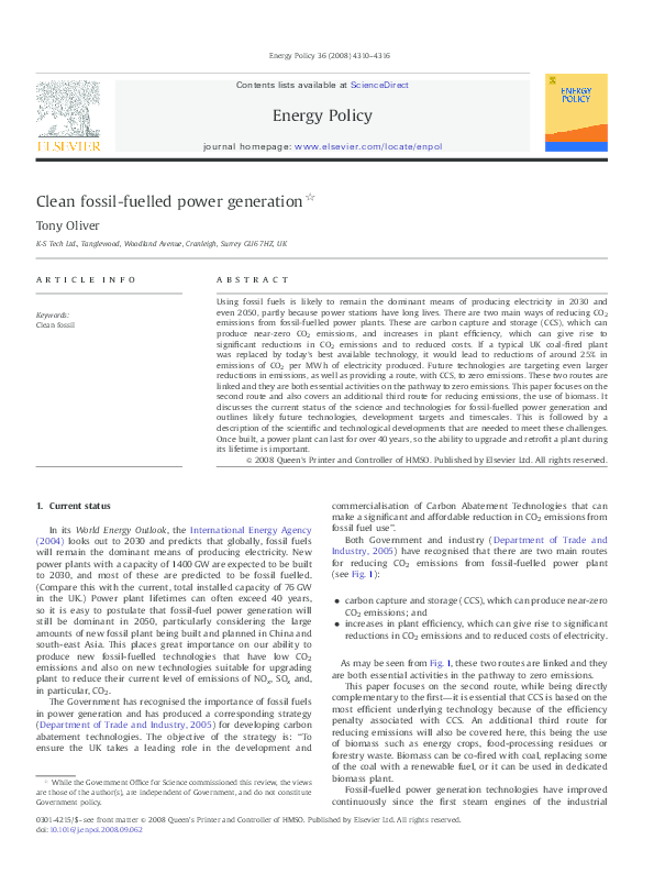 First page of “Clean fossil-fuelled power generation”