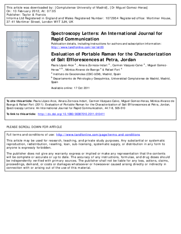 First page of “Evaluation of Portable Raman for the Characterization of Salt Efflorescences at Petra, Jordan”