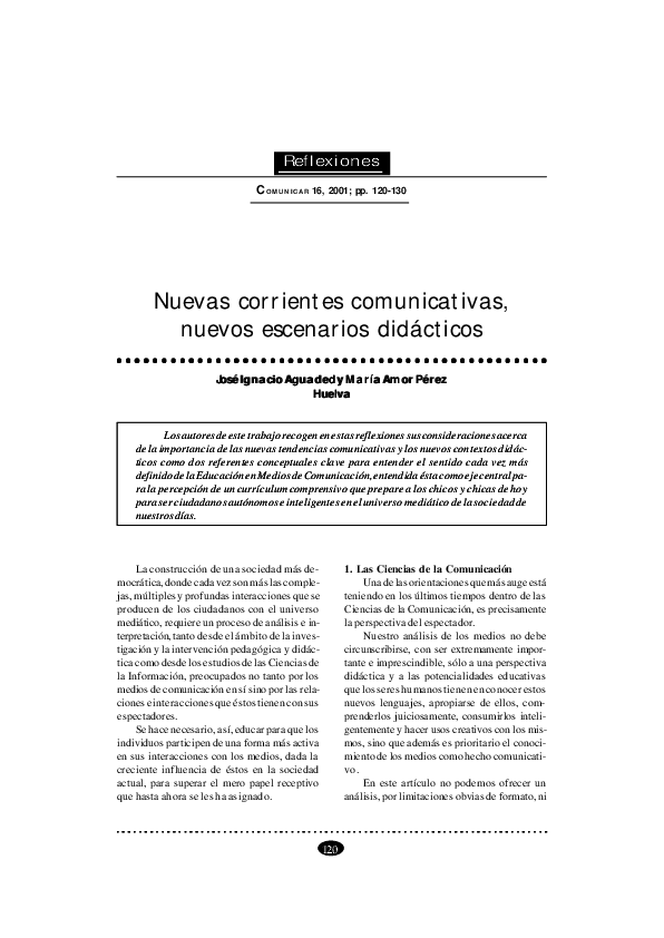 First page of “Nuevas corrientes comunicativas, nuevos escenarios didácticos”