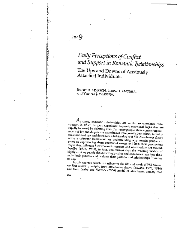 First page of “Daily Perceptions of Conflict and Support in Romantic Relationships: The Ups and Downs of Anxiously Attached Individuals”