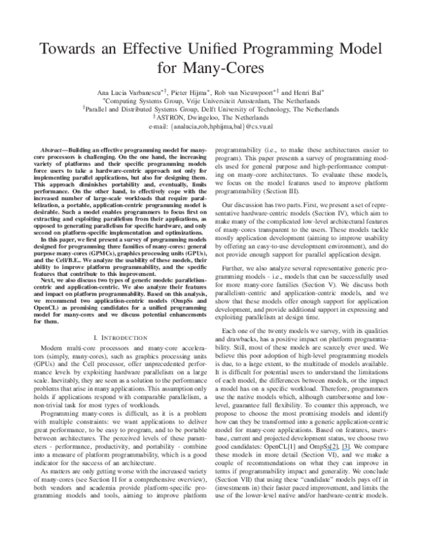 First page of “Towards an Effective Unified Programming Model for Many-Cores”