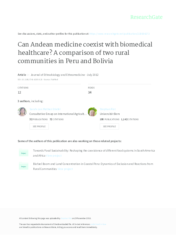 First page of “Can Andean medicine coexist with biomedical healthcare? A comparison of two rural communities in Peru and Bolivia”