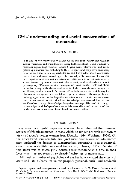 First page of “Girls' understanding and social constructions of menarche”