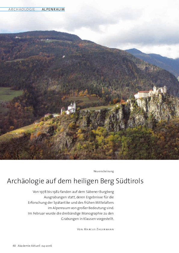 First page of “Archäologie auf dem heiligen Berg Südtirols”