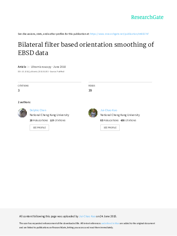 First page of “Bilateral filter based orientation smoothing of EBSD data”