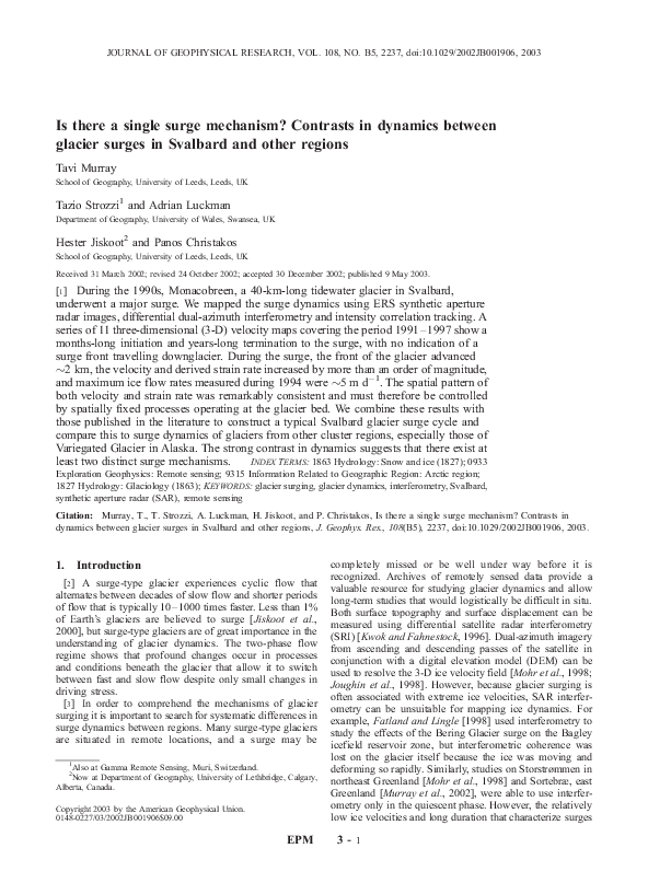 First page of “Is there a single surge mechanism? Contrasts in dynamics between …”