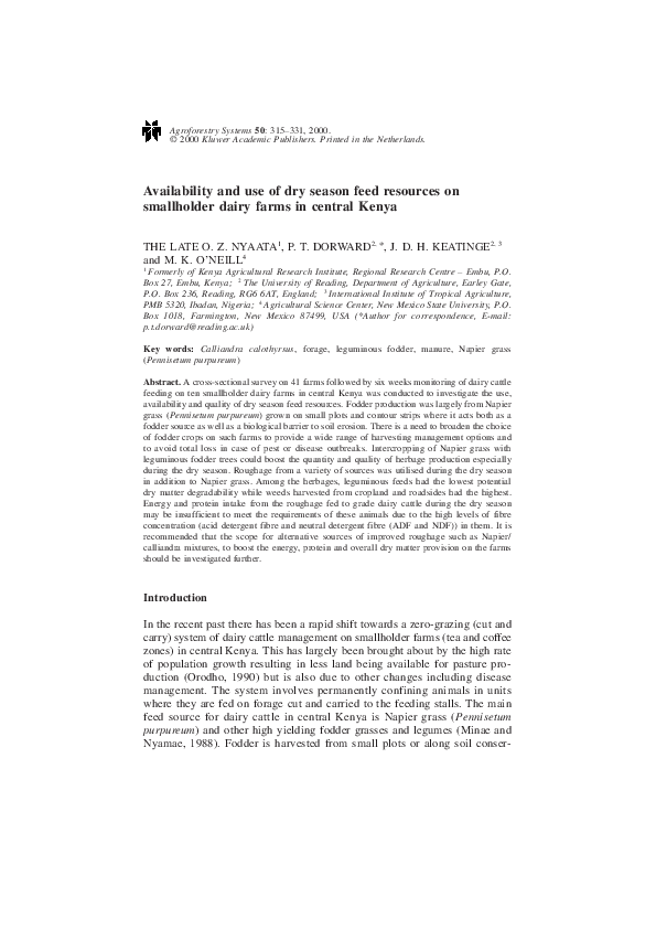 First page of “Availability and use of dry season feed resources on smallholder dairy farms in central Kenya”