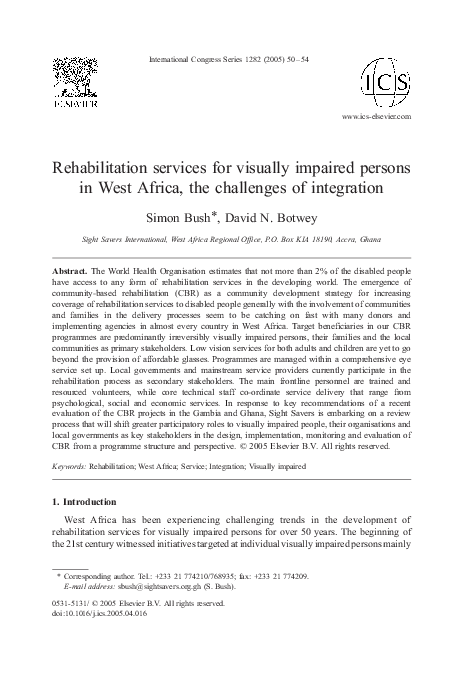 First page of “Rehabilitation services for visually impaired persons in West Africa, the challenges of integration”