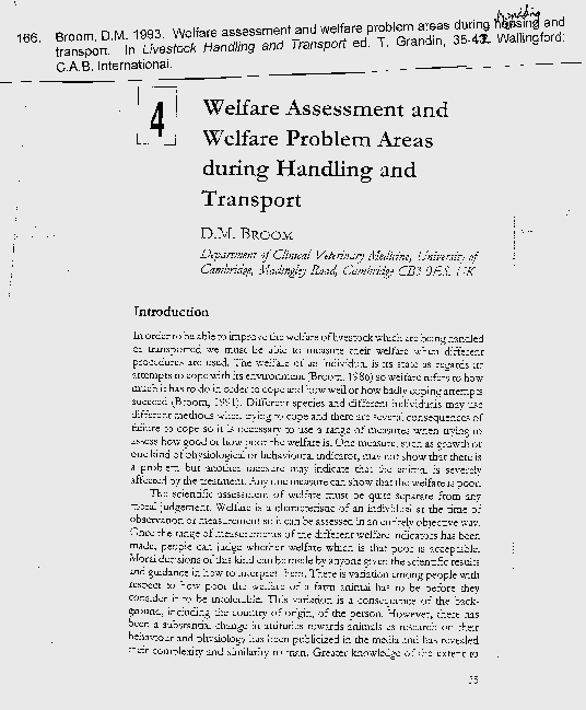 First page of “Welfare assessment and welfare problem areas during housing and transport.”