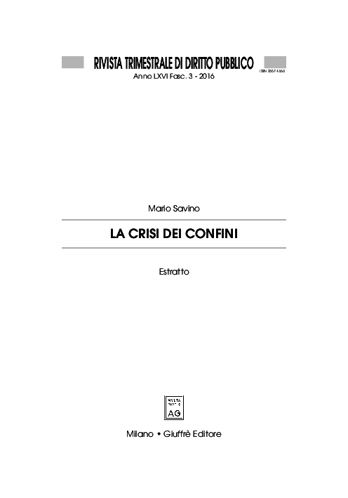 First page of “La crisi dei confini in Europa (Rivista trimestrale di diritto pubblico, 2016)”