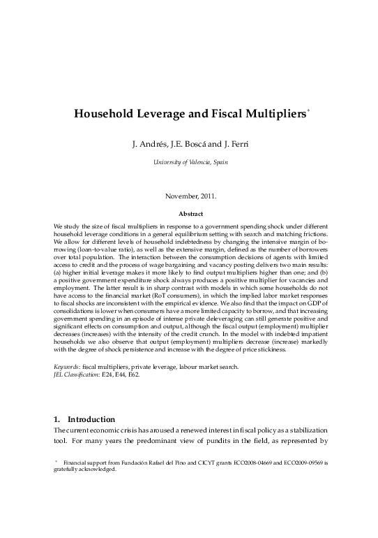 First page of “Household leverage and fiscal multipliers”