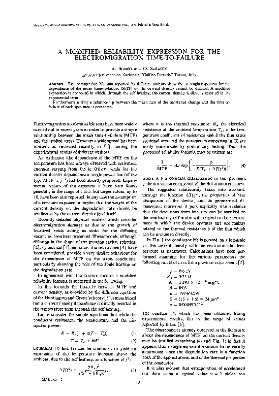 First page of “A modified reliability expression for the electromigration time-to-failure”