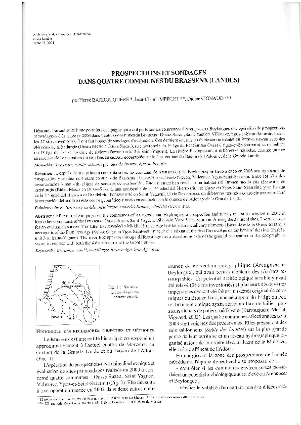 First page of “Prospections et sondages dans quatre communes du Brassenx (Landes)”