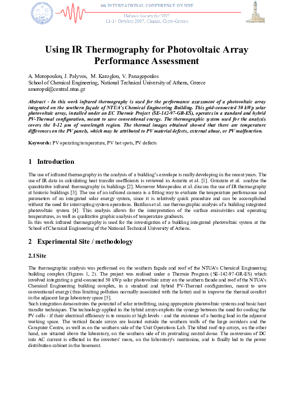 First page of “Using IR Thermography for Photovoltaic Array Performance Assessment”