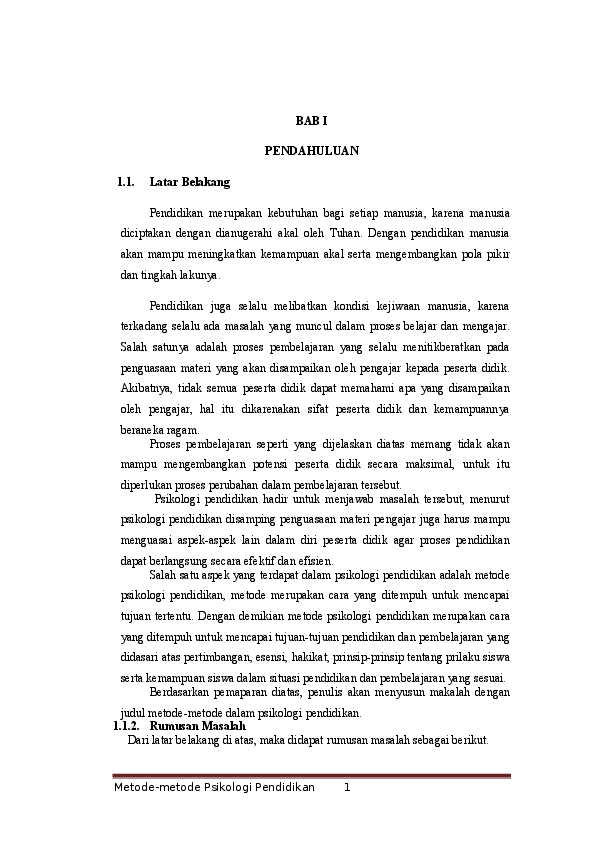 First page of “Makalah tentang Metode-metode dalam Psikologi”