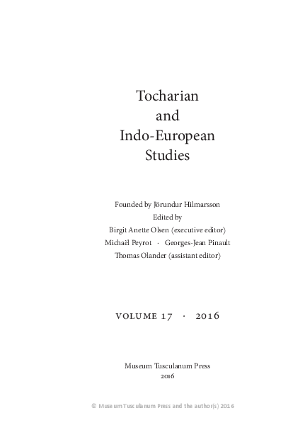 First page of “Tocharian and Indo European Studies 17 (2016)”