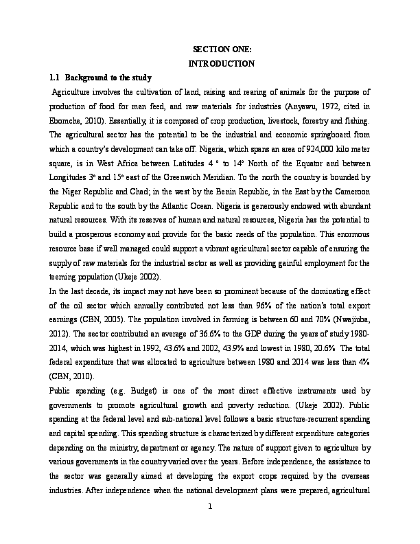 First page of “the impact of government expenditure on agriculture and agricultural output in nigeria”