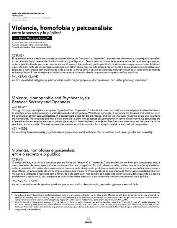 First page of “Violencia, homofobia y psicoanálisis-”