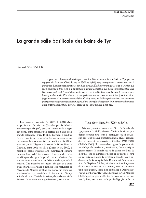 First page of “La grande salle basilicale des bains de Tyr”