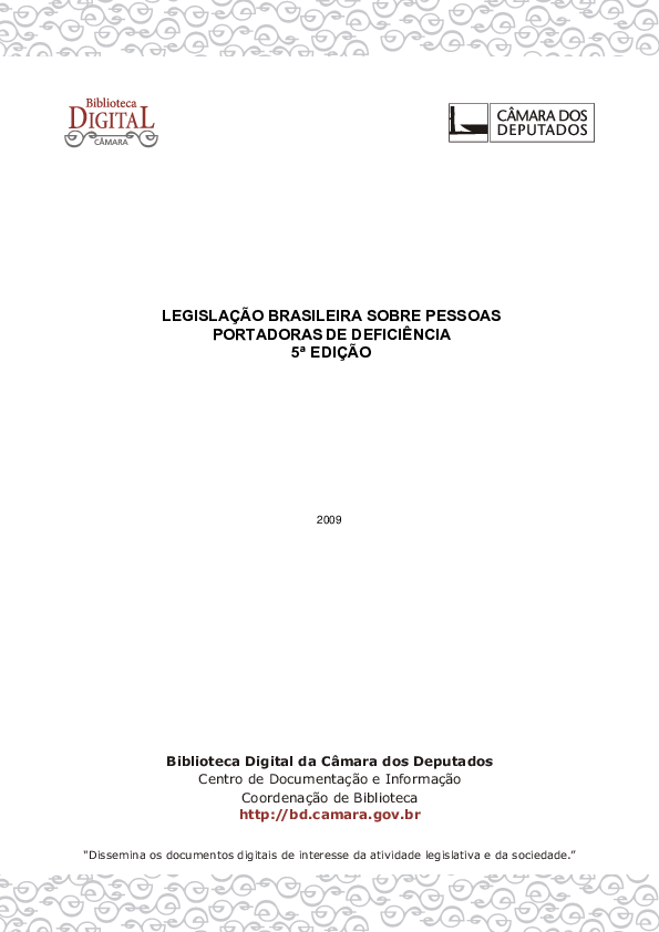 First page of “LEGISLAÇÃO BRASILEIRA SOBRE PESSOAS PORTADORAS DE DEFICIÊNCIA 5ª EDIÇÃO”