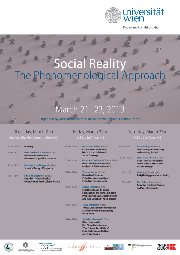 First page of “Social Reality: The Phenomenological Approach (Vienna, Mar. 21-23, 2013)”