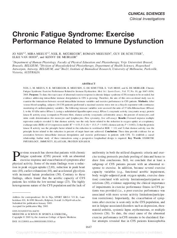 First page of “Chronic Fatigue Syndrome: Exercise Performance Related to Immune Dysfunction”