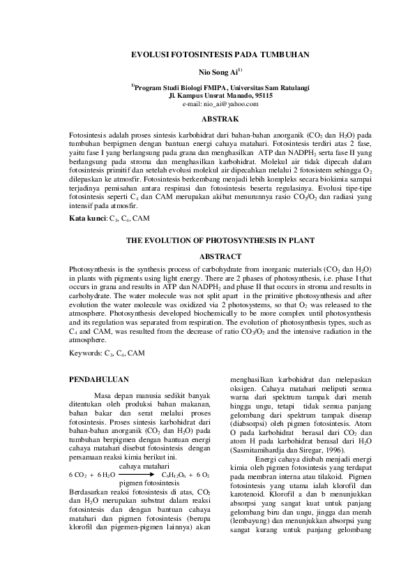 First page of “EVOLUSI FOTOSINTESIS PADA TUMBUHAN THE EVOLUTION OF PHOTOSYNTHESIS IN PLANT”