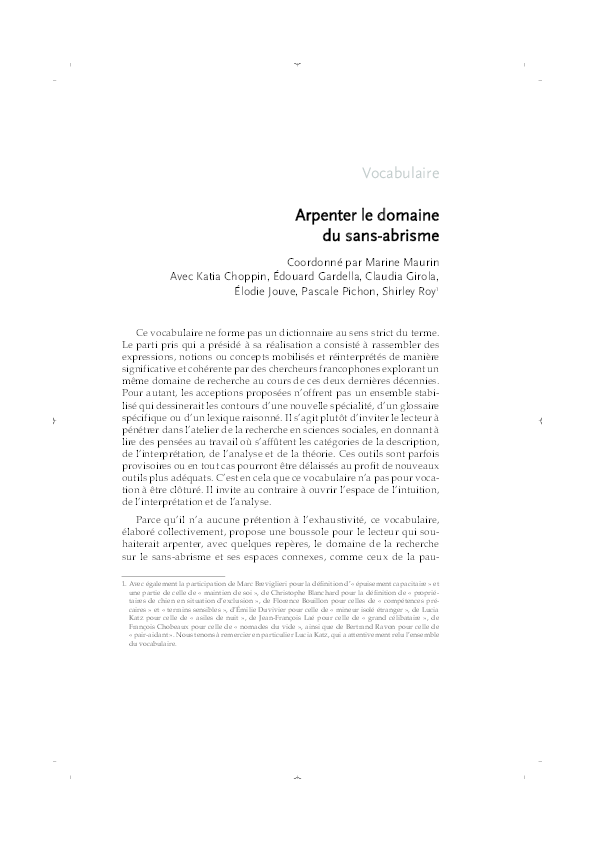 First page of “Arpenter le domaine du sans-abrisme”