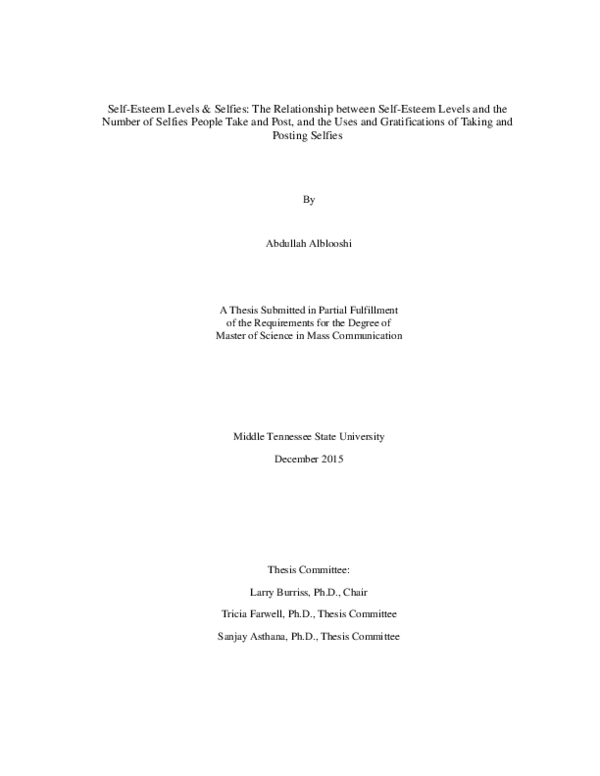 First page of “Self-Esteem Levels & Selfies: The Relationship between Self-Esteem Levels and the Number of Selfies People Take and Post, and the Uses and Gratifications of Taking and Posting Selfies”