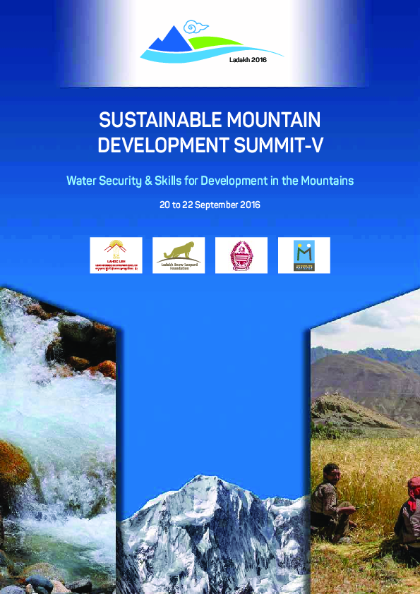 First page of “SUSTAINABLE MOUNTAIN DEVELOPMENT SUMMIT-V Water Security & Skills for Development in the Mountains”