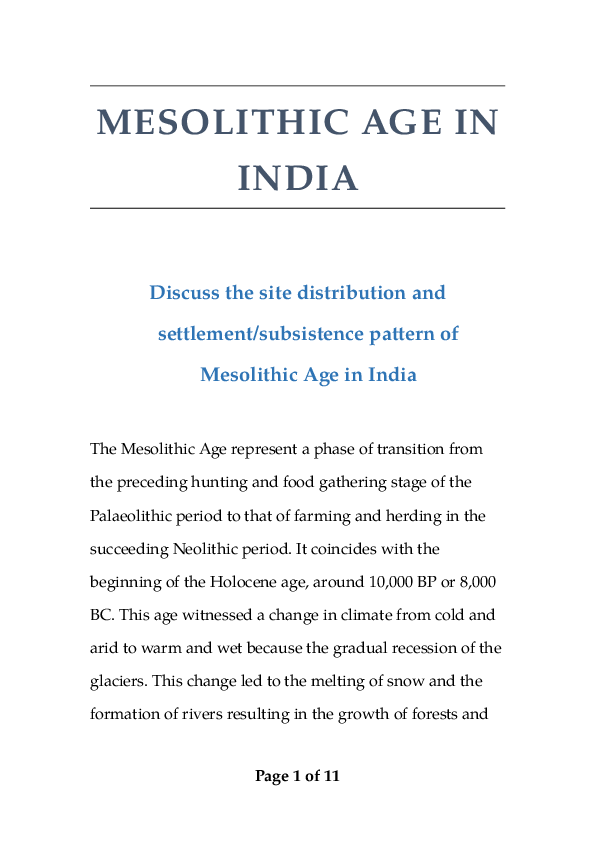 First page of “Mesolithic Age in India”