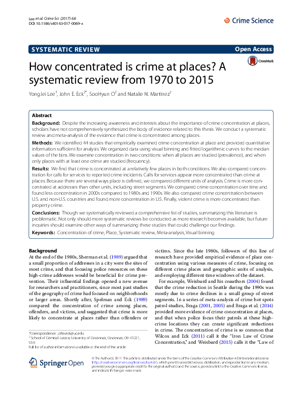 First page of “How concentrated is crime at places? A systematic review from 1970 to 2015”