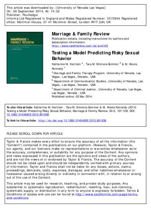 First page of “Marriage & Family Review Testing a Model Predicting Risky Sexual Behavior”