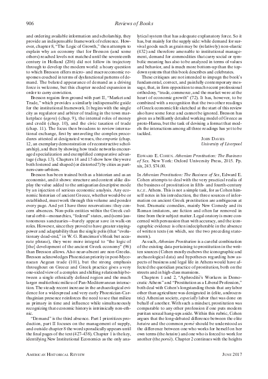 First page of “Review of E.E. Cohen's Athenian Prostitution: The Business of Sex”