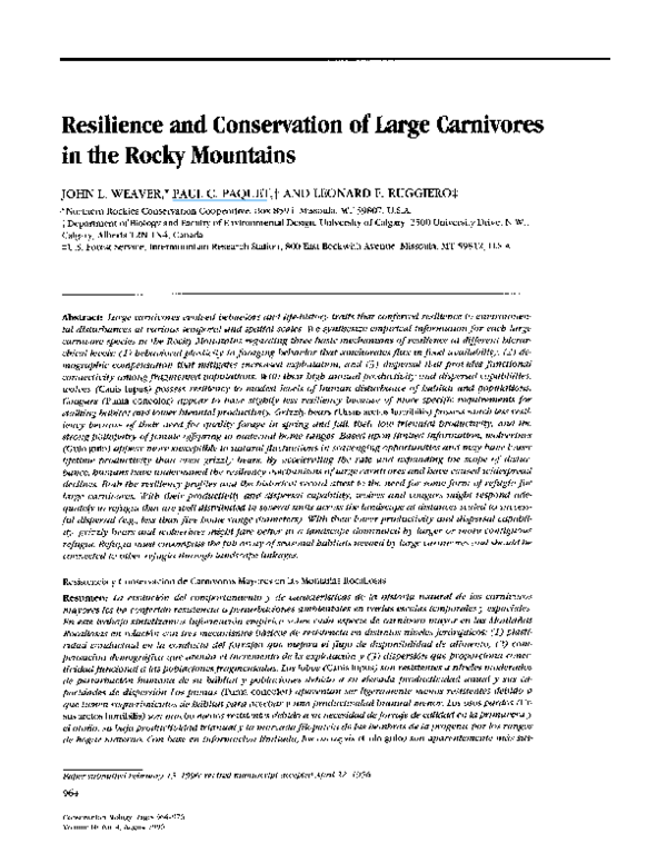 First page of “Resilience and Conservation of Large Carnivores in the Rocky Mountains”