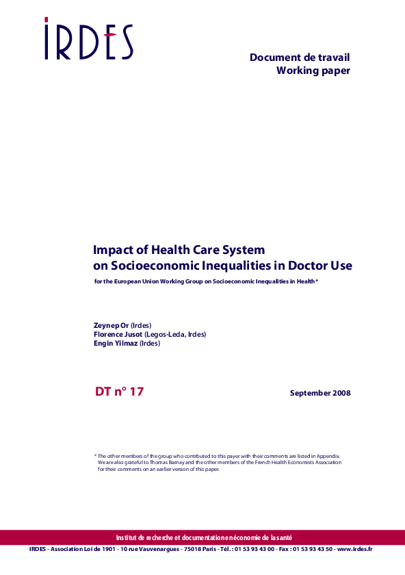 First page of “Impact of health care system on socioeconomic inequalities in doctor use”