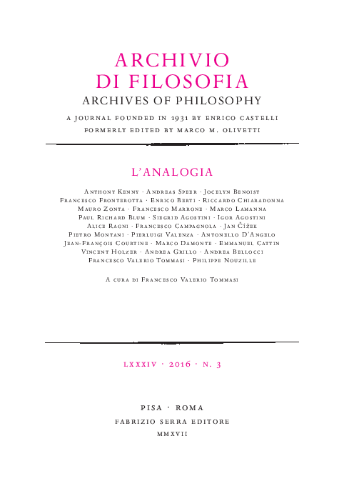 First page of “(a cura di), "L´Analogia", "Archivio di Filosofia" LXXXIV 2016/3”