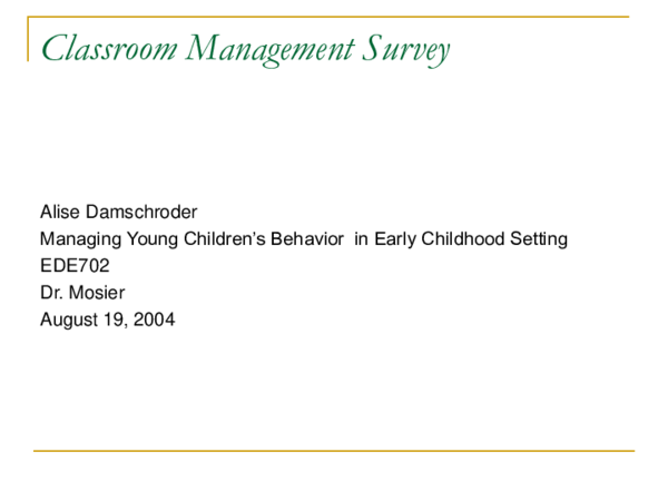 First page of “Classroom Management Survey”