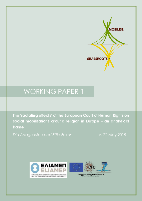 First page of “The 'radiating effects' of the European Court of Human Rights on social mobilisations around religion in Europe – an analytical frame”