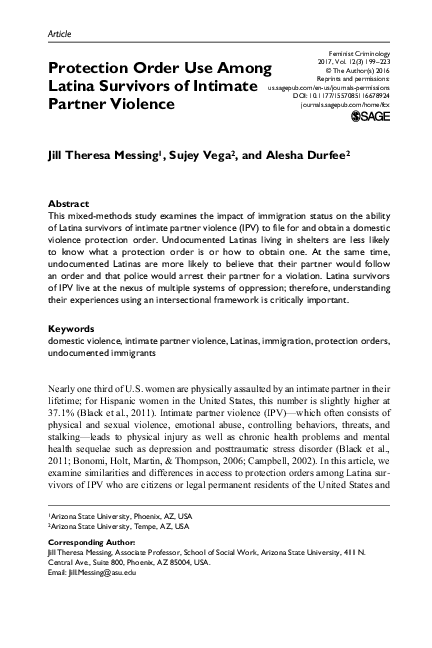 First page of “Protection Order Use Among Latina Survivors of Intimate Partner Violence”