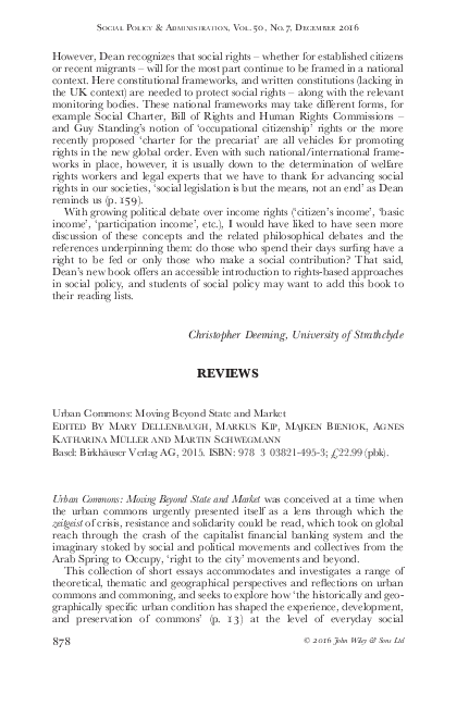 First page of “Urban Commons: Moving Beyond State and Market Edited By Mary Dellenbaugh, Markus Kip, Majken Bieniok, Agnes Katharina Müller and Martin Schwegmann Basel: Birkhäuser Verlag AG, 2015. ISBN: 978–3–03821-495-3; £22.99 (pbk”