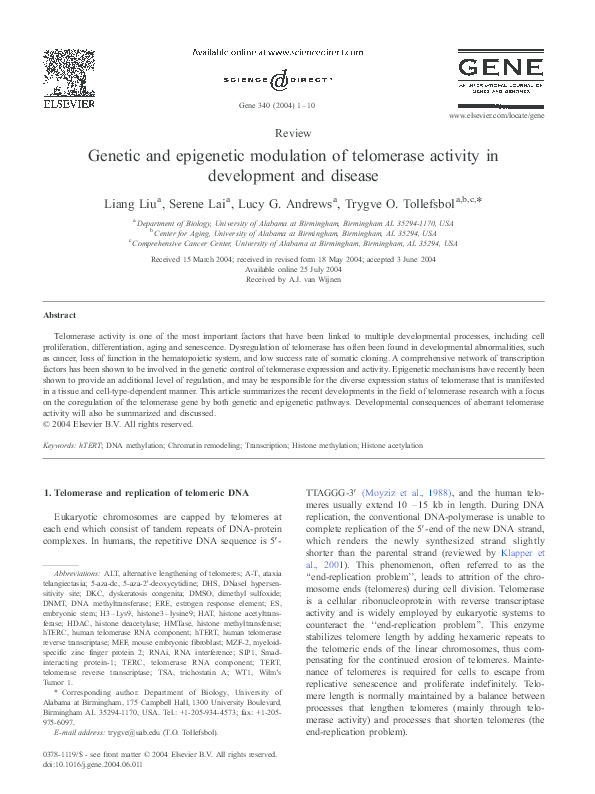 First page of “Genetic and epigenetic modulation of telomerase activity in development and disease”