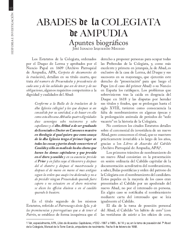 First page of “Abades de la Colegiata de Ampudia. Apuntes biográficos.”