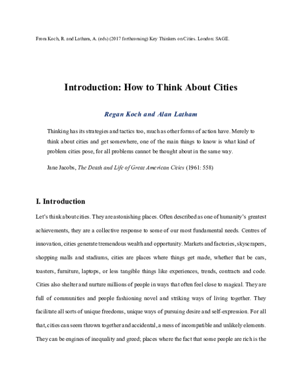 First page of “Introduction: How to Think About Cities”