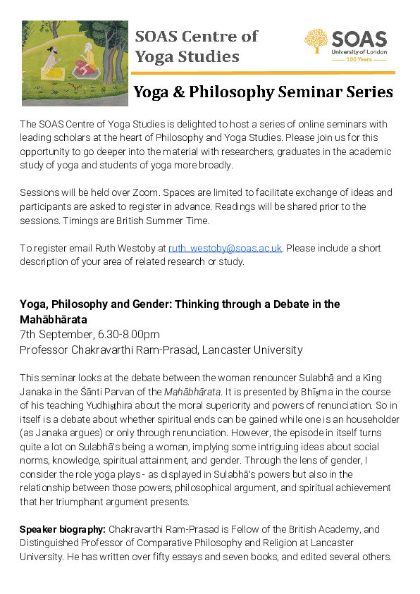 First page of “Yoga and Philosophy SCHEDULE”