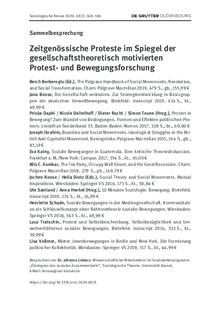 First page of “Zeitgenössische Proteste im Spiegel der gesellschaftstheoretisch motivierten Protest- und Bewegungsforschung”