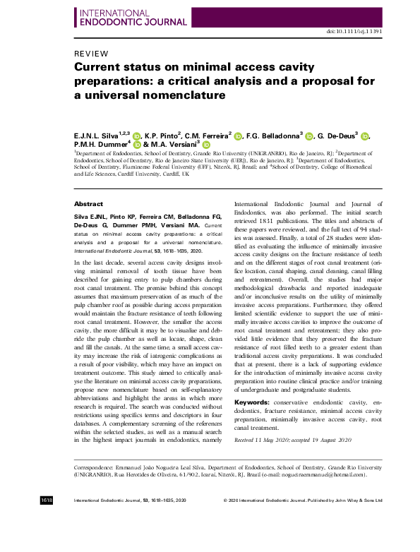 First page of “Current status on minimal access cavity preparations: a critical analysis and a proposal for a universal nomenclature”