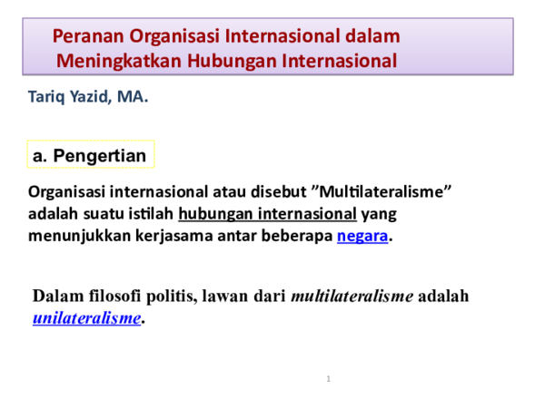 First page of “Organisasi Internasional”