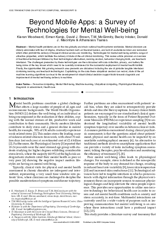 First page of “Beyond Mobile Apps: a Survey of Technologies for Mental Well-being”