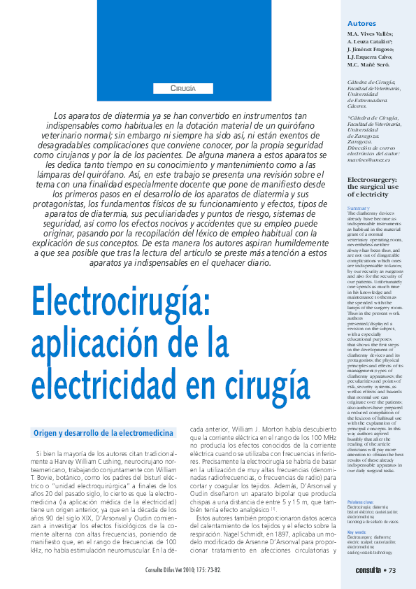 First page of “Electrocirugía: aplicación de la electricidad en cirugía.”